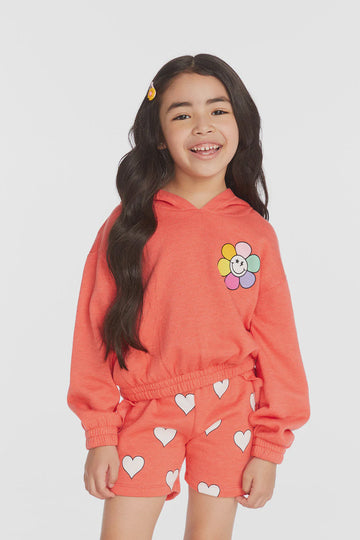 Chaser - Smiley Flowers & Hearts Hoodie - Flame