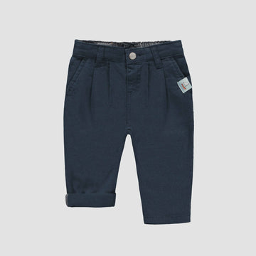 Souris Mini - Slim Fit Cotton Linen Pants - Navy