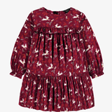 Souris Mini - Red dress with ruffle and reindeer all over print in viscose