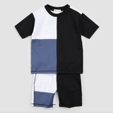 Miles the Label - Color-Block Tee and Shorts Set - Blue/Black