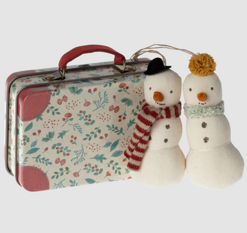 Maileg - Snowman Ornaments & Metal Suitcase