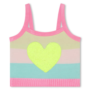 Billie Blush - Striped Knit Tank Top With Sequin Heart