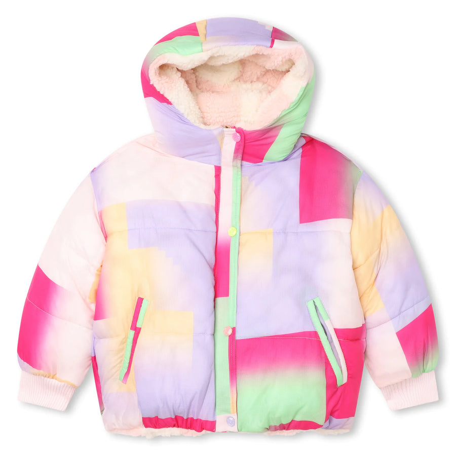 Billieblush - Reversible Hooded Sherpa Coat - Multicolor & Pink Checkers