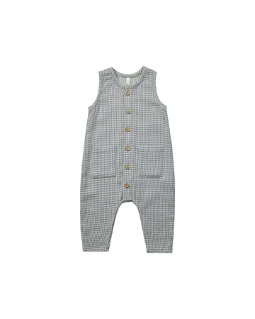 Quincy Mae - Sleeveless Pocketed Jumpsuit - Blue Gingham