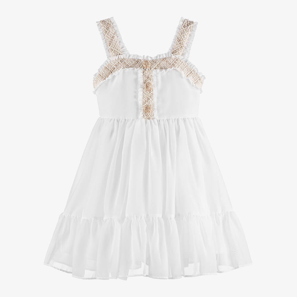 Patachou - Chiffon Tweed Dress - Ivory Honor Patachou - Chiffon Tweed Dress - Ivory Honor