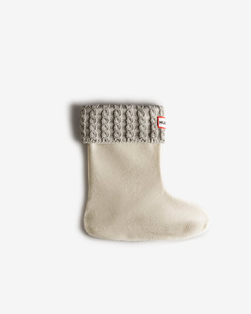 Hunter - Kids Recycled Mini Cable Knitted Cuff Boot Socks - White/Pale grey