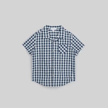 Miles the Label - Gingham Poplin Short Sleeve Shirt - Navy
