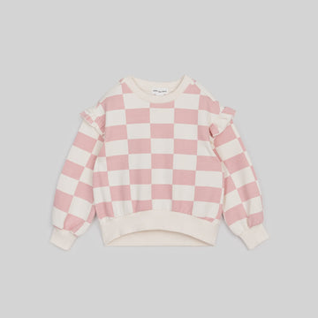 Miles the Label - Rose Checkerboard Print Ruffle Sweatshirt