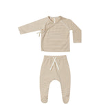 Quincy Mae - Wrap Top + Footed Pant Set - Micro Stripe