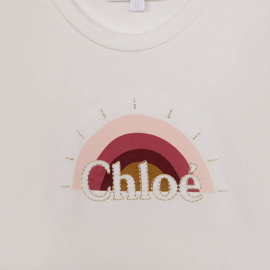 Chloe - Rainbow Embroidery Long Sleeve T-Shirt - Off White