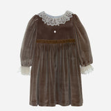Patachou -Velvet Dress w Lace Trim - Ochre