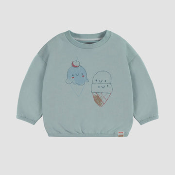 Souris Mini - Relaxed Fit Long Sleeve Sweater Blue Ice Cream Illustration