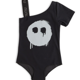 nununu -Melting Mask Single Sleeve Swimsuit - Black