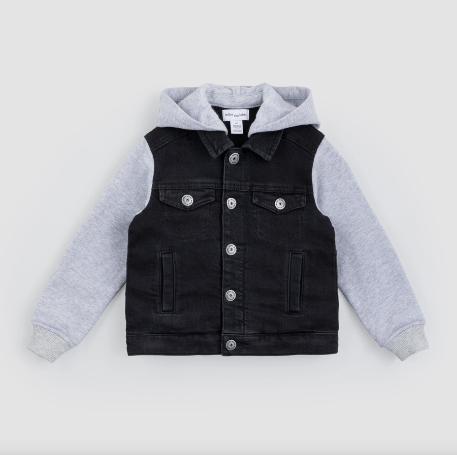 Miles - Hooded Fleece and Black Denim Jacket