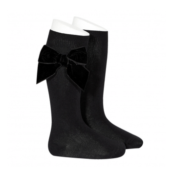 Condor - Side Velvet Bow Knee-High Socks - Black