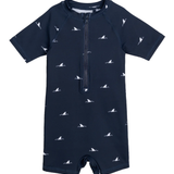 Petit Lem - Short Sleeve Swim Romper - Navy Shark