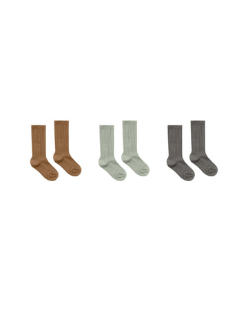 Rylee & Cru- Solid Ribbed Socks- Rust, Agave, Charcoal