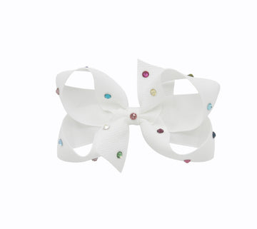 Olilia - Medium Classic Bow With Crystals - White Multicolor