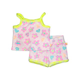 Billie Blush - Terry Tank & Short Set - Allover Flowers & Hearts - Light Pink
