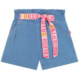 Billie Blush - Chambray Shorts with Logo Ribbon - Denim Blue