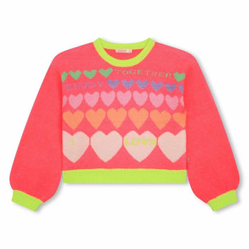 Billie Blush - Knitted Hearts Sweater with Contrast Cuffs - Pink