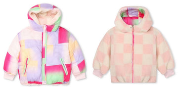 Billieblush - Reversible Hooded Sherpa Coat - Multicolor & Pink Checkers