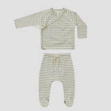 Quincy Mae - Wrap Top + Footed Pant Set - Sage Stipe