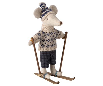 Maileg - Winter mouse with Ski Set Dad - Blue