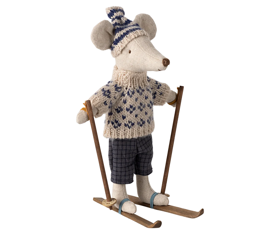 Maileg - Winter mouse with Ski Set Dad - Blue