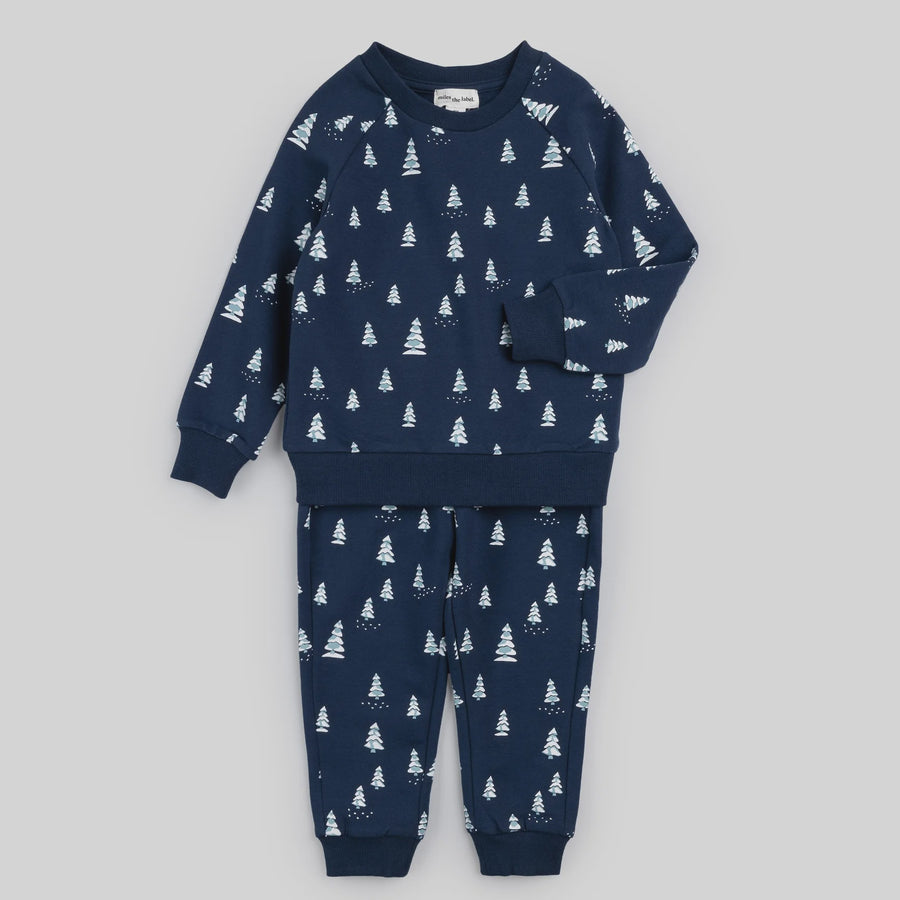 Miles the Label - Snowy Pine Print Jogger Set - Navy Blue