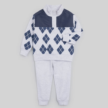 Miles the Label - Zip Mock Top Jogger Set - Navy Argyle