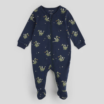 Petit Lem - Fire Breathing Dragon Print Sleeper - Navy Blue