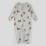 Petit Lem - Holiday Pugs Print Sleeper - Light Grey