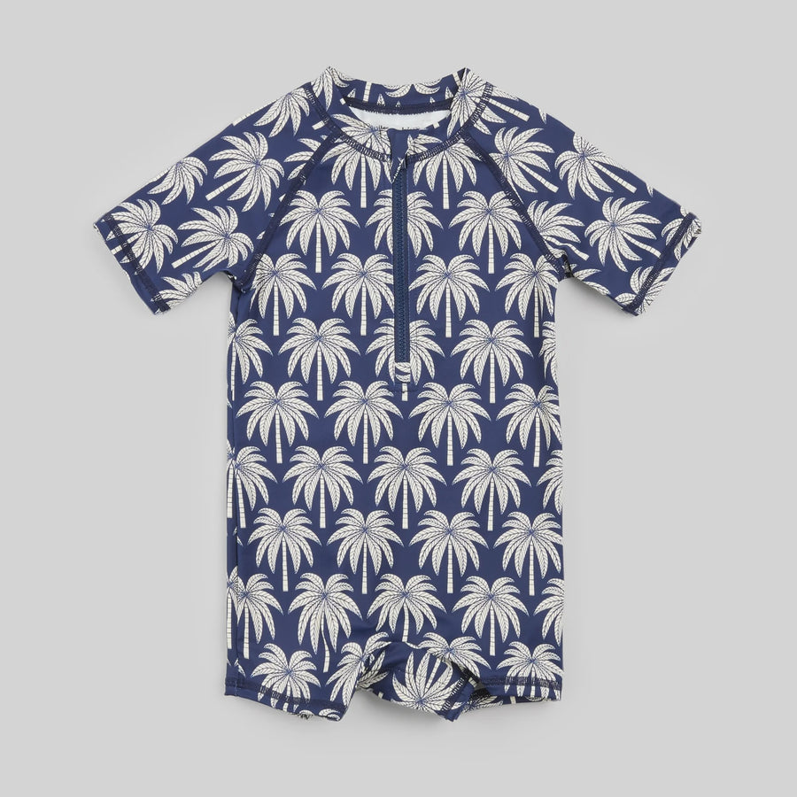 Miles the Label - Palm Tree Print Swim Romper - Dress Blues