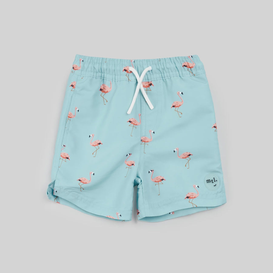 Miles the Label - Flamingo Print Swim Trunks - Canal Blue