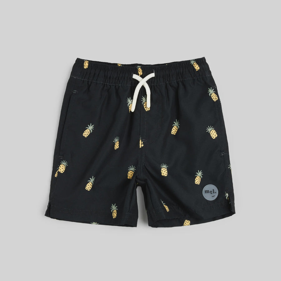 Miles the Label - Pineapple Print Swim Trunks - Black