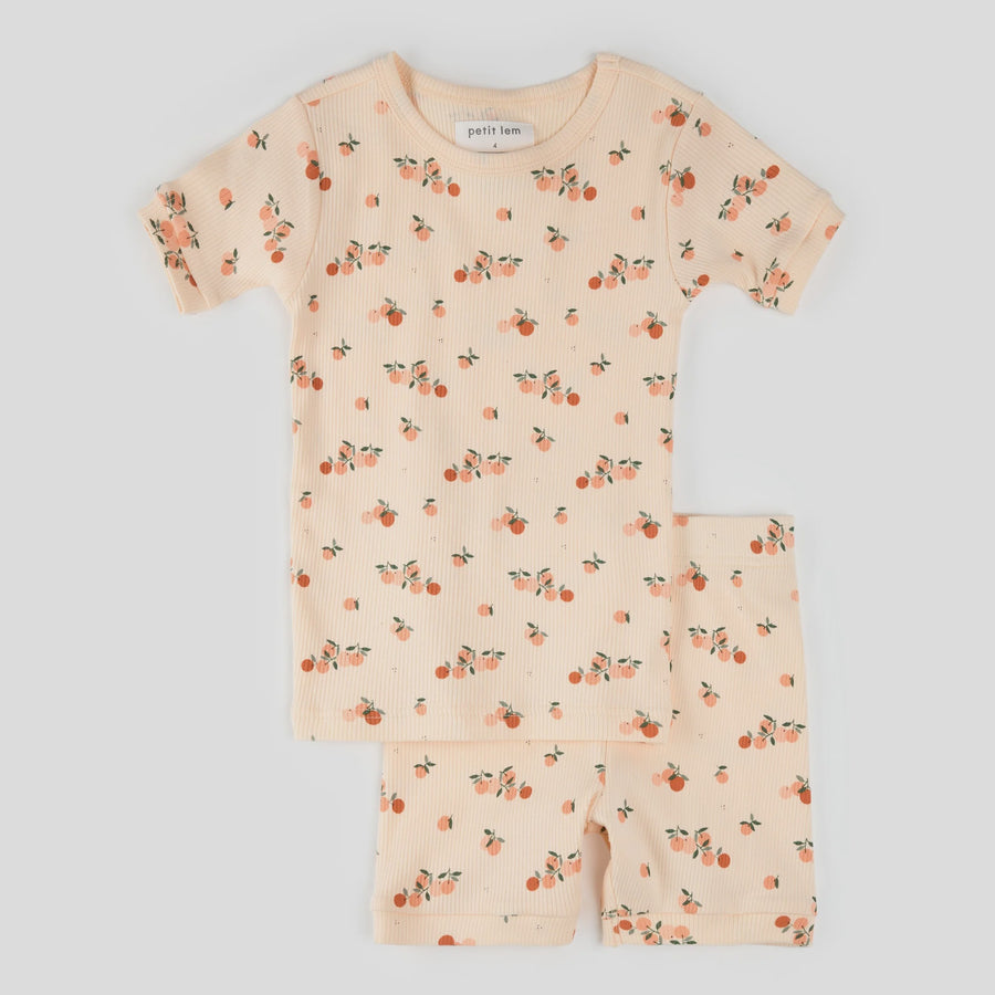 Petit Lem - Ribbed Short Sleeve Top & Short Set - Coral Peaches