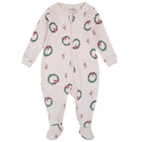 Petit Lem - Footed Slepper Knit (Wreath Light Pink)