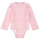 Petit lem - Bows Print on Light Pink Long-Sleeve One-Piece Swimsuit