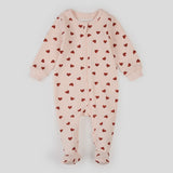 Petit Lem - Footed Sleeper - Pink Hearts on Peony Waffle