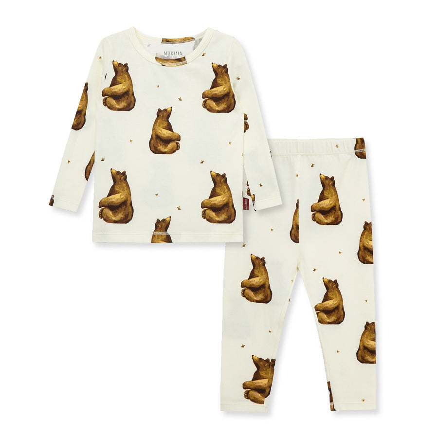 Milkbarn - Stretch Long Sleeve Pajama Set - Honey Bear