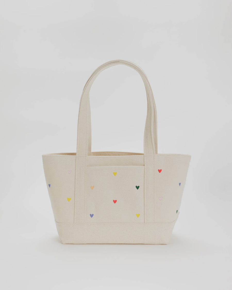 Baggu - Small Heavyweight Canvas Tote - Embroidered Hearts