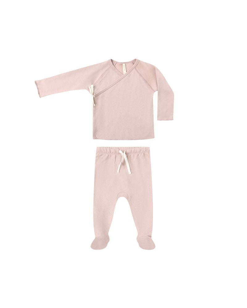 Quincy Mae - Wrap Top + Footed Pant Set - Rose