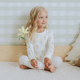 Petit Lem - Daffodil Print on Off-White Ribbed PJ Set