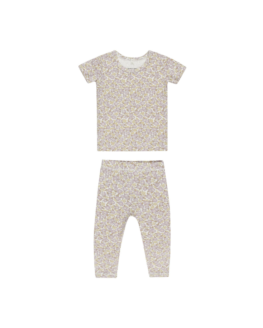 Quincy Mae - Short Sleeve Bamboo Pajama Set - Purple Floral