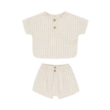 Quincy Mae - Woven Boxy Top & Short Set - Oat Check