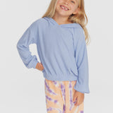 Chaser - Semi Cropped Shirred Hoodie - Blue Hydrangea