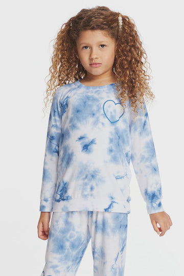 Chaser - Tie Dye Cozy Knit Heart Pullover - Denim