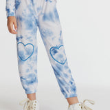 Chaser - Tie Dye Cozy Knit Heart Sweatpants - Denim