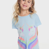 Chaser - Reflected Rainbow Unicorns Shirttail Tee - Clear Sky